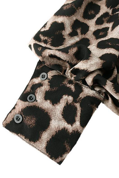 Leopard Buckle Turndown Collar Tops