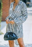 Fashion Casual Striped Buckle With Belt Turndown Collar Shirt Dress Dresses
