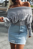 Casual Elegant Solid Tassel Patchwork Off the Shoulder Sweaters(3 Colors)