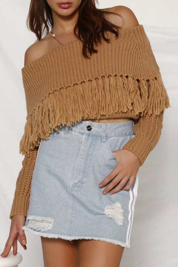 Casual Elegant Solid Tassel Patchwork Off the Shoulder Sweaters(3 Colors)
