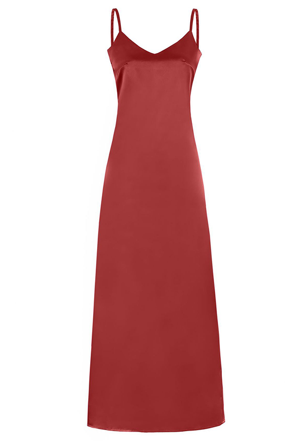 Fashion Solid Slit V Neck A Line Dresses (Without Belt)(5 Colors)
