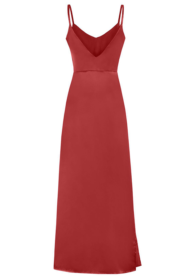 Fashion Solid Slit V Neck A Line Dresses (Without Belt)(5 Colors)