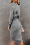 Fashion Elegant Solid Patchwork Fold O Neck Pencil Skirt Dresses
