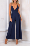 Sexy Solid Patchwork Spaghetti Strap Loose Jumpsuits