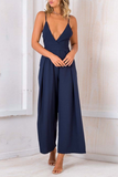 Sexy Solid Patchwork Spaghetti Strap Loose Jumpsuits