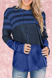 Casual Striped Split Joint Hooded Collar Tops(5 Colors)