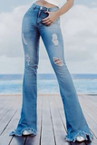 Casual Solid Split Joint Boot Cut Denim Jeans