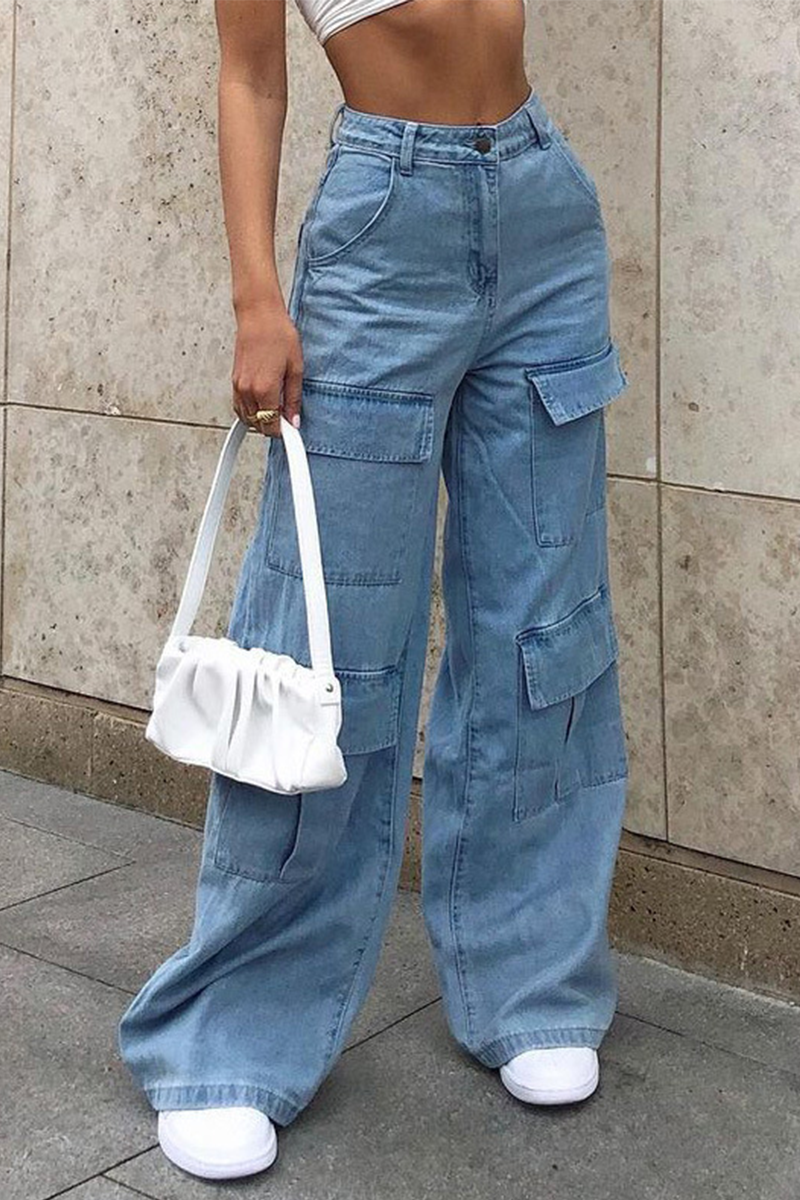 Casual Solid Patchwork Loose Denim Jeans