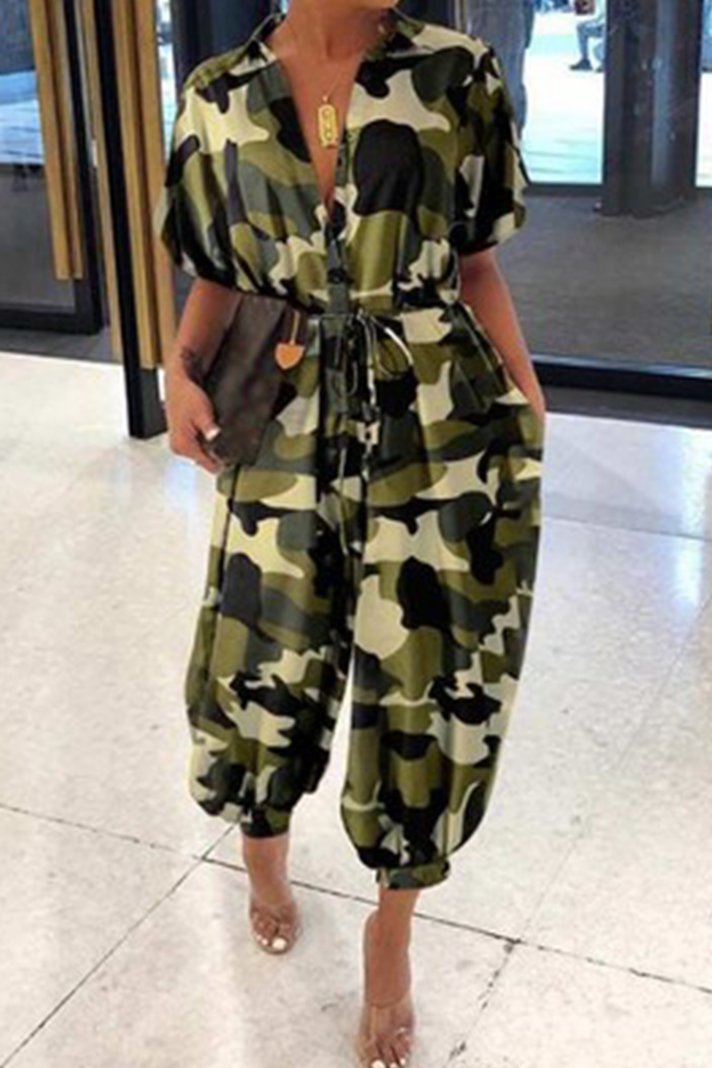Casual Print Patchwork V Neck Harlan Jumpsuits