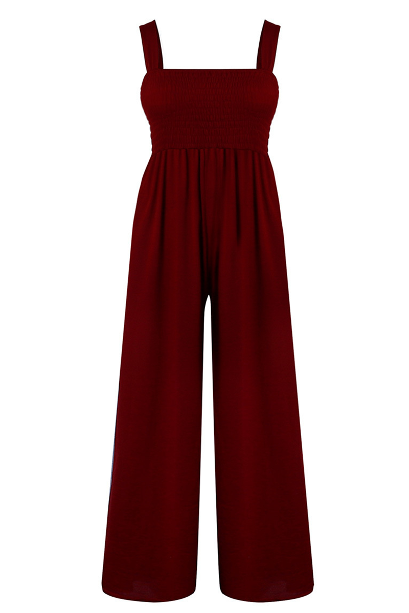 Casual Solid Patchwork Square Collar Straight Jumpsuits(5 Colors)
