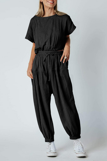 Casual Solid Split Joint O Neck Harlan Jumpsuits