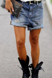 Casual Solid Patchwork Straight Denim Shorts