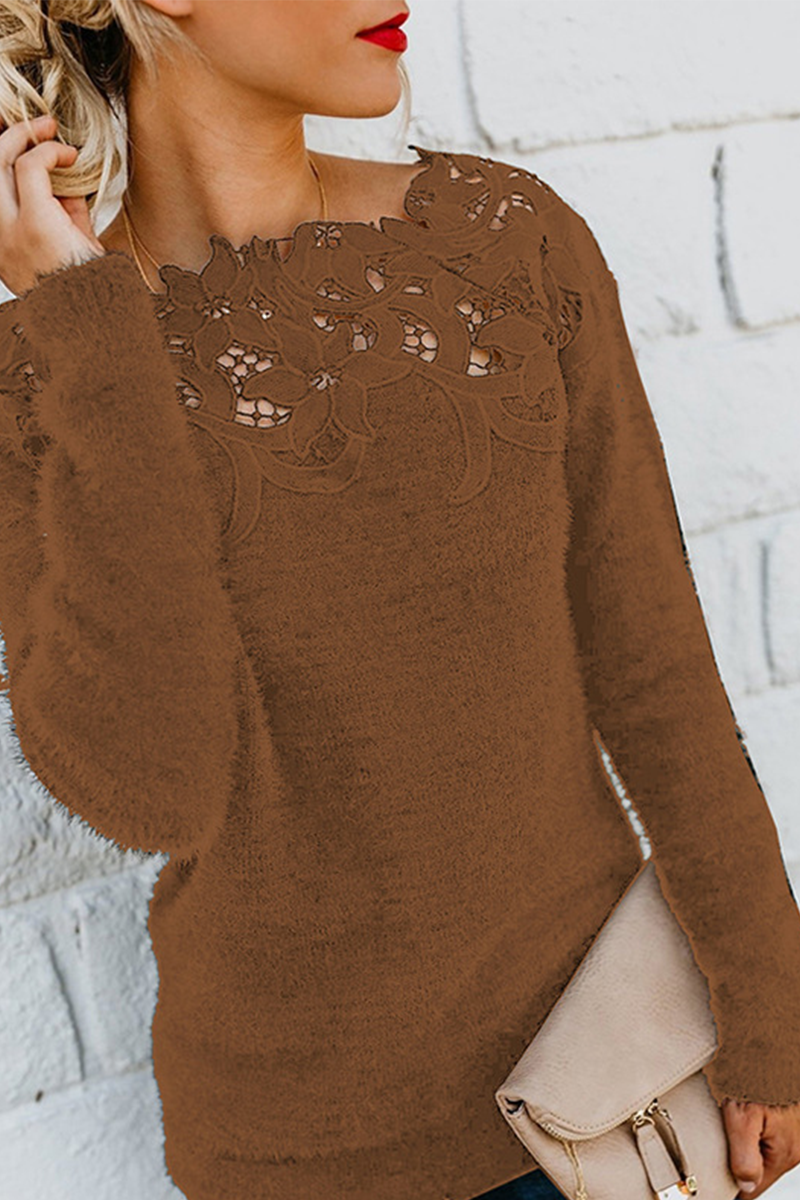 Casual Solid Lace Patchwork O Neck Sweaters (4 Colors)