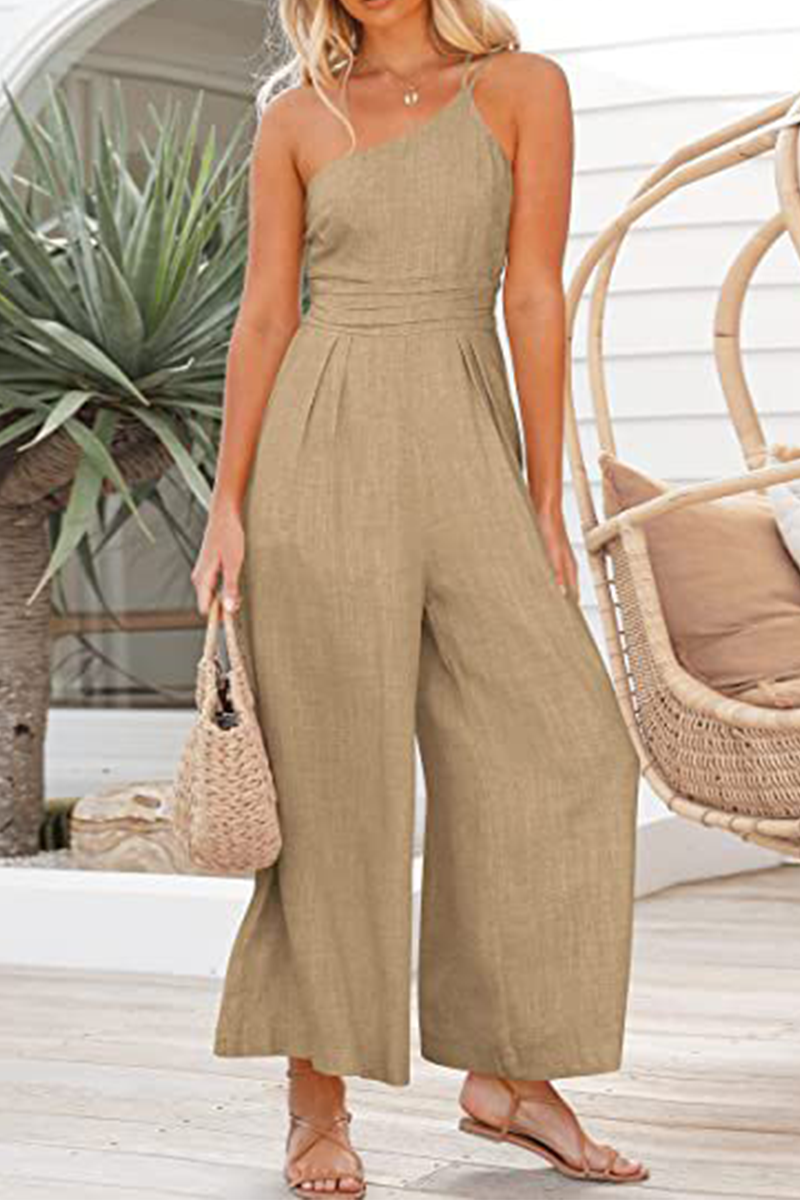 Fashion Solid One Shoulder Straight Jumpsuits(12 Colors)