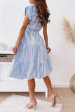 Casual Print O Neck Waist Skirt Dresses(3 Colors)