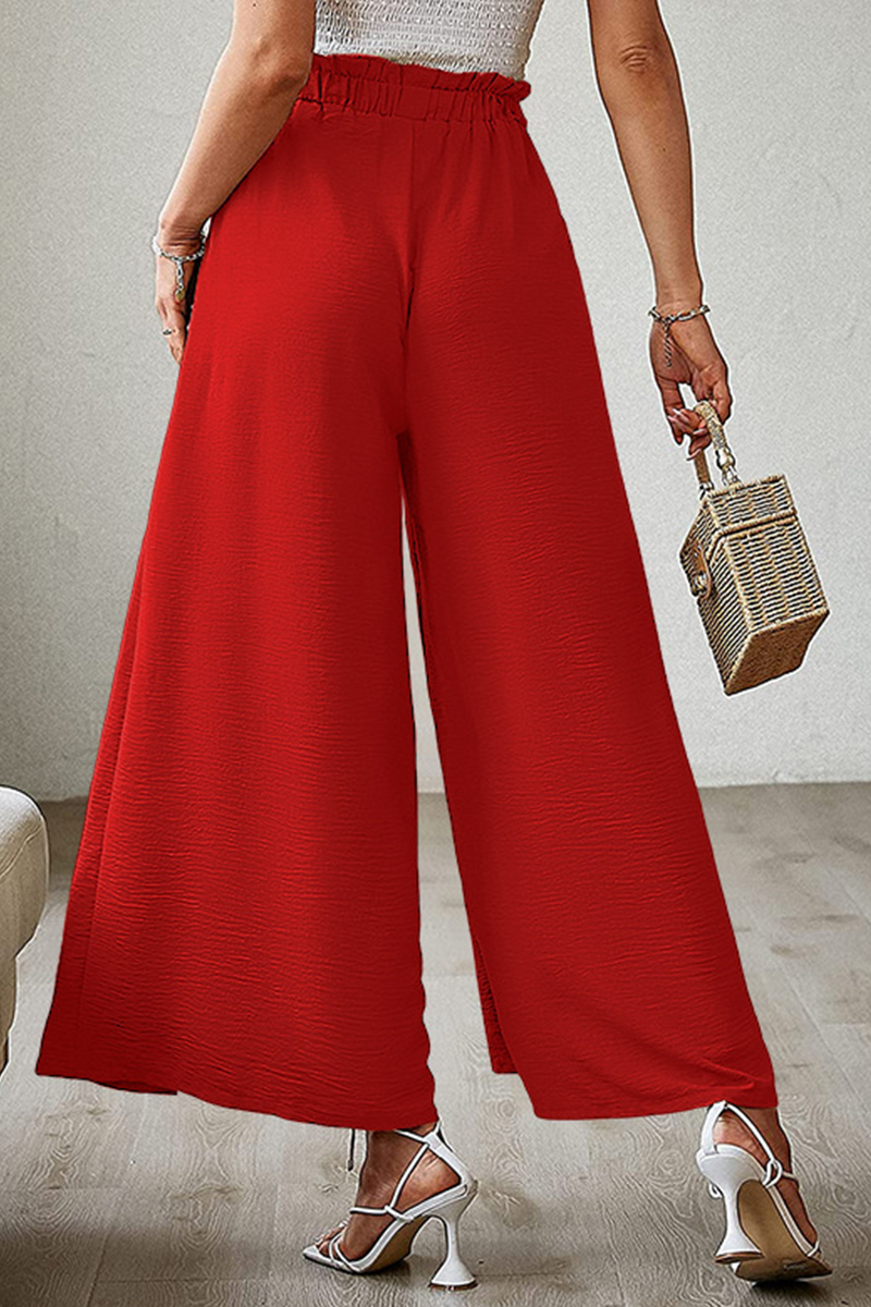 Fashion Solid Bandage Loose High Waist Wide Leg Solid Color Bottoms(6 Colors)