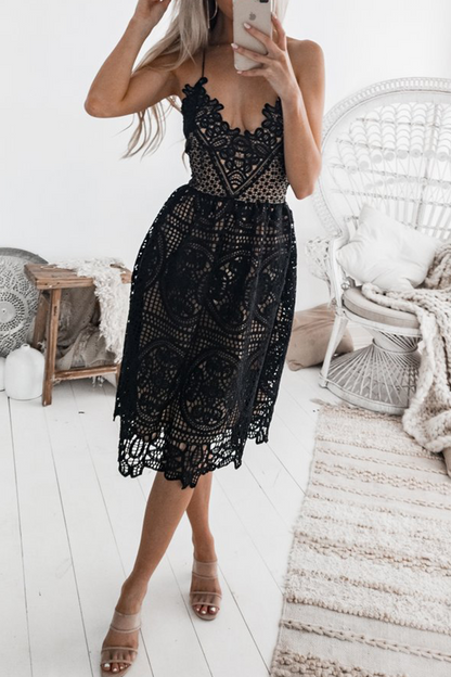 Casual Patchwork Lace Spaghetti Strap Lace Dress Dresses