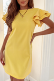 Casual Solid Flounce O Neck Straight Dresses(4 Colors)