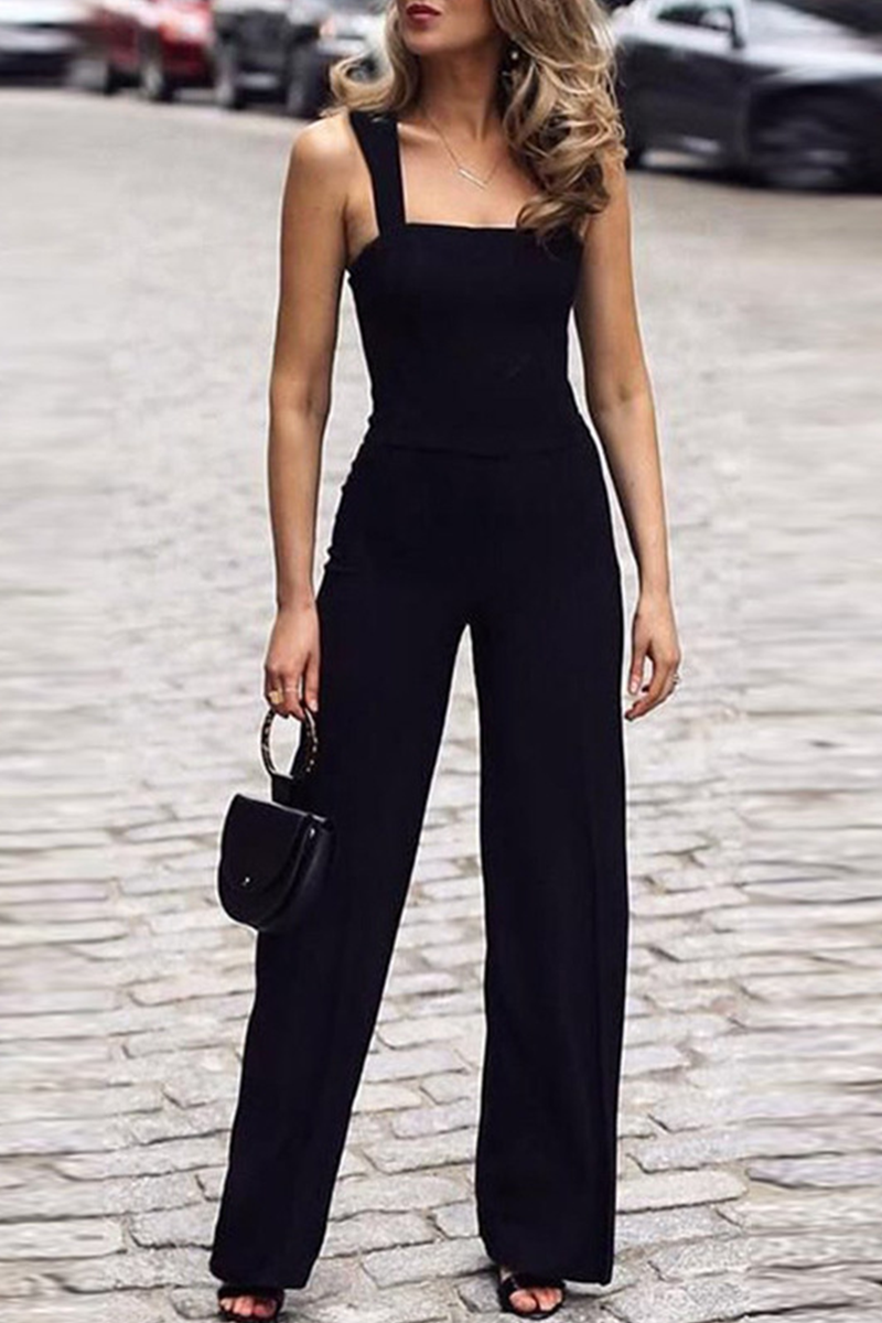 Casual Solid Square Collar Straight Jumpsuits
