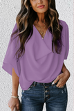 Casual Solid Flounce V Neck T-Shirts(7 Colors)