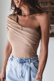 Fashion Solid Patchwork One Shoulder T-Shirts(3 Colors)