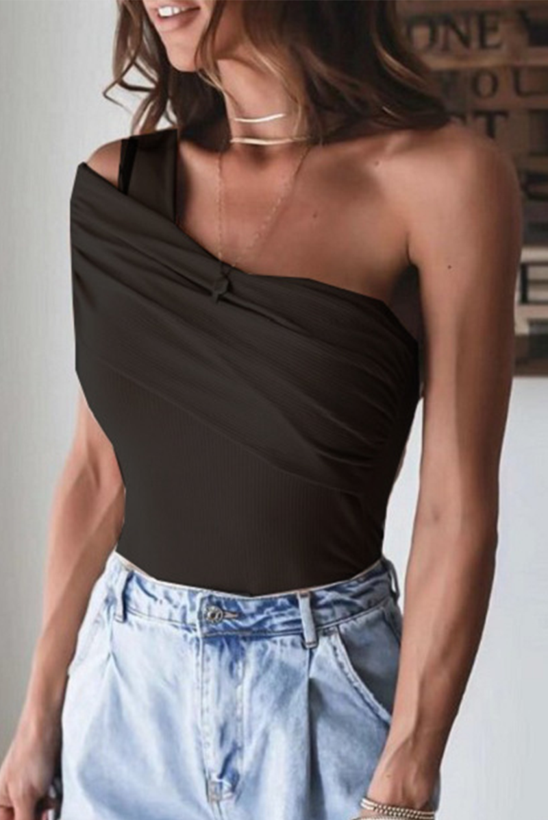 Fashion Solid Patchwork One Shoulder T-Shirts(3 Colors)