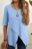Casual Solid Slit O Neck T-Shirts(6 Colors)