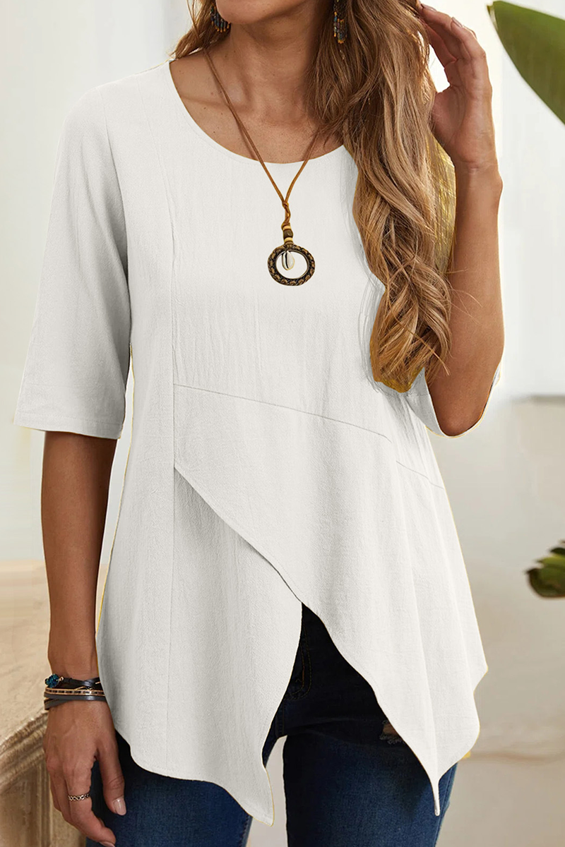 Casual Solid Slit O Neck T-Shirts(6 Colors)