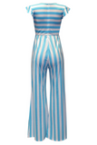 Fashion Striped Flounce Half A Turtleneck Straight Jumpsuits(3 Colors)