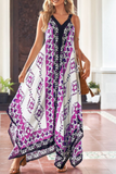 Fashion Print Patchwork V Neck Irregular Dress Dresses(5 Colors)