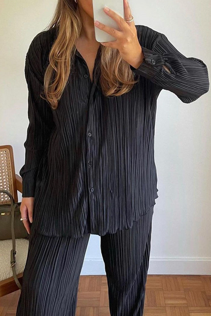 Casual Solid Patchwork Turndown Collar Long Sleeve Two Pieces(7 Colors)
