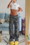 Casual Camouflage Print Patchwork Harlan Mid Waist Harlan Full Print Bottoms