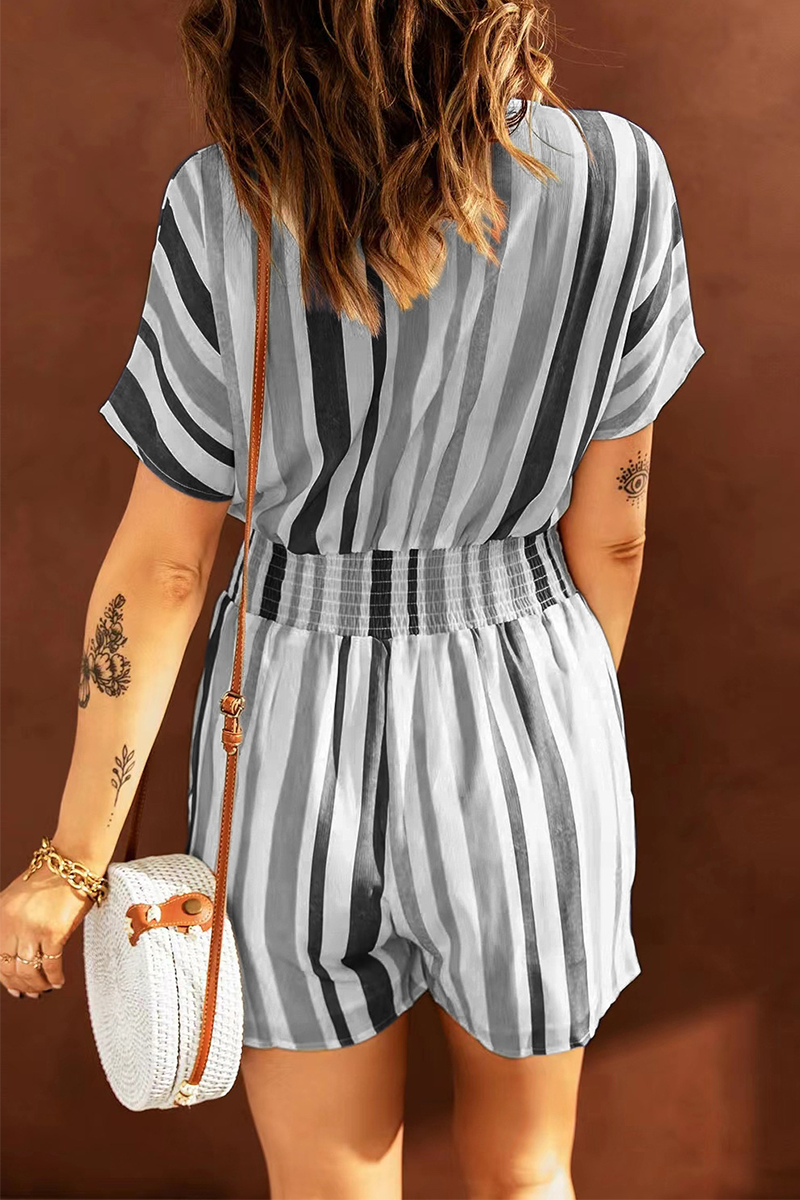 Casual Striped Patchwork V Neck Straight Jumpsuits(5 Colors)