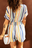 Casual Striped Patchwork V Neck Straight Jumpsuits(5 Colors)