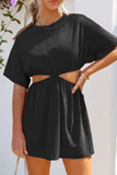 Casual Solid Hollowed Out O Neck Straight Dresses(3 Colors)