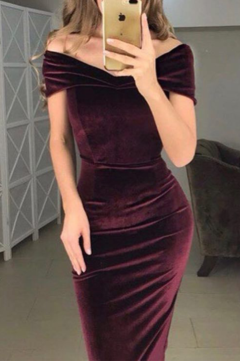 Sexy Solid Patchwork Off the Shoulder Pencil Skirt Dresses(4 Colors)