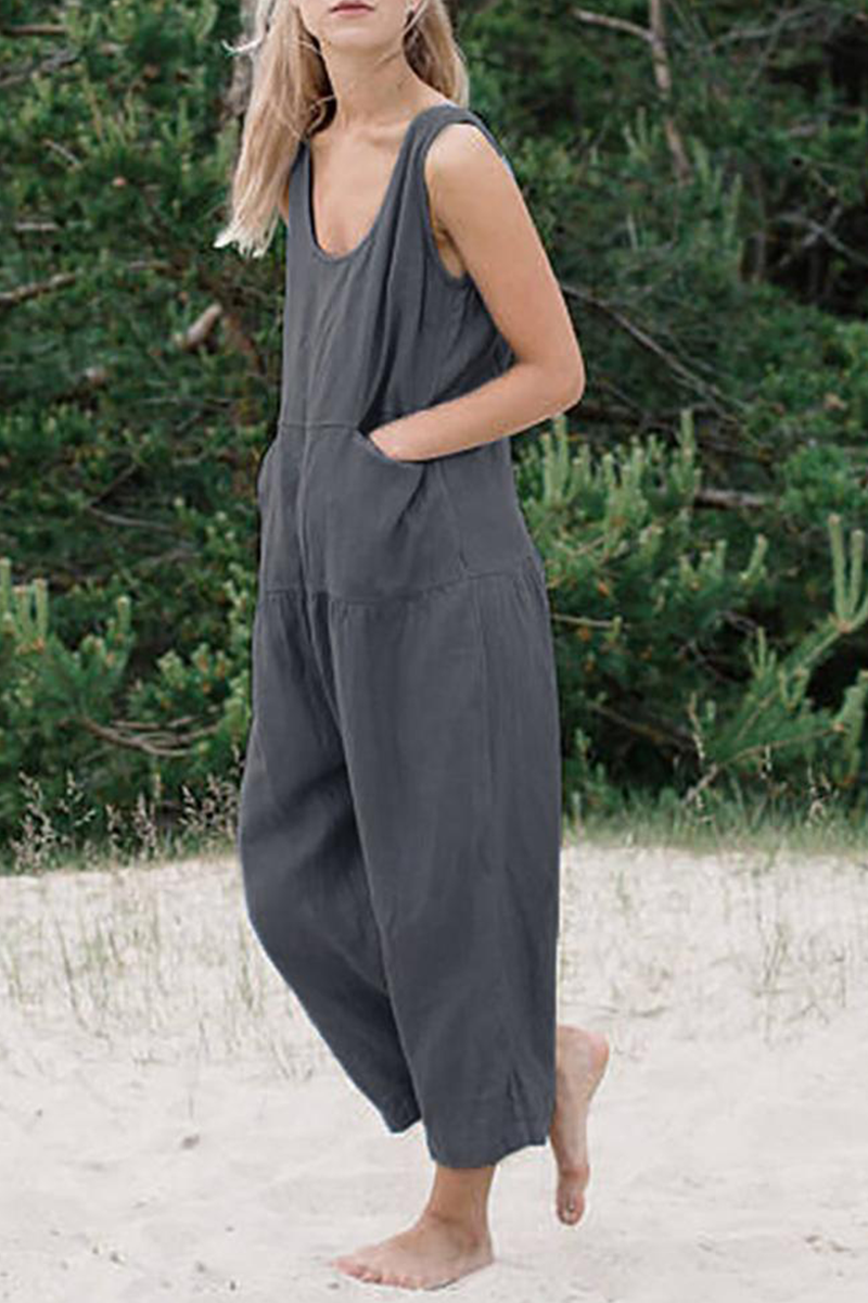 Casual Solid Patchwork U Neck Harlan Jumpsuits