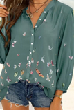 Casual Print Draw String V Neck Tops(5 Colors)