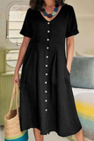 Casual Solid Buckle V Neck Straight Dresses(5 Colors)