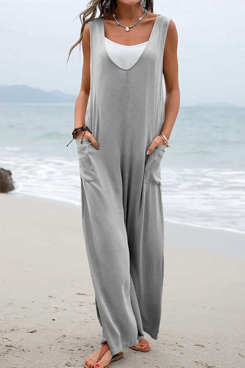Casual Solid Patchwork U Neck Straight Jumpsuits(5 Colors)