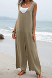 Casual Solid Patchwork U Neck Straight Jumpsuits(5 Colors)