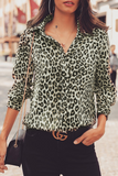 Fashion Leopard Patchwork Turndown Collar Tops(3 Colors)