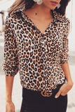 Fashion Leopard Patchwork Turndown Collar Tops(3 Colors)
