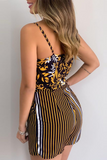 Casual Print Patchwork Spaghetti Strap Straight Jumpsuits(6 Colors)