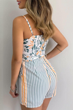 Casual Print Patchwork Spaghetti Strap Straight Jumpsuits(6 Colors)