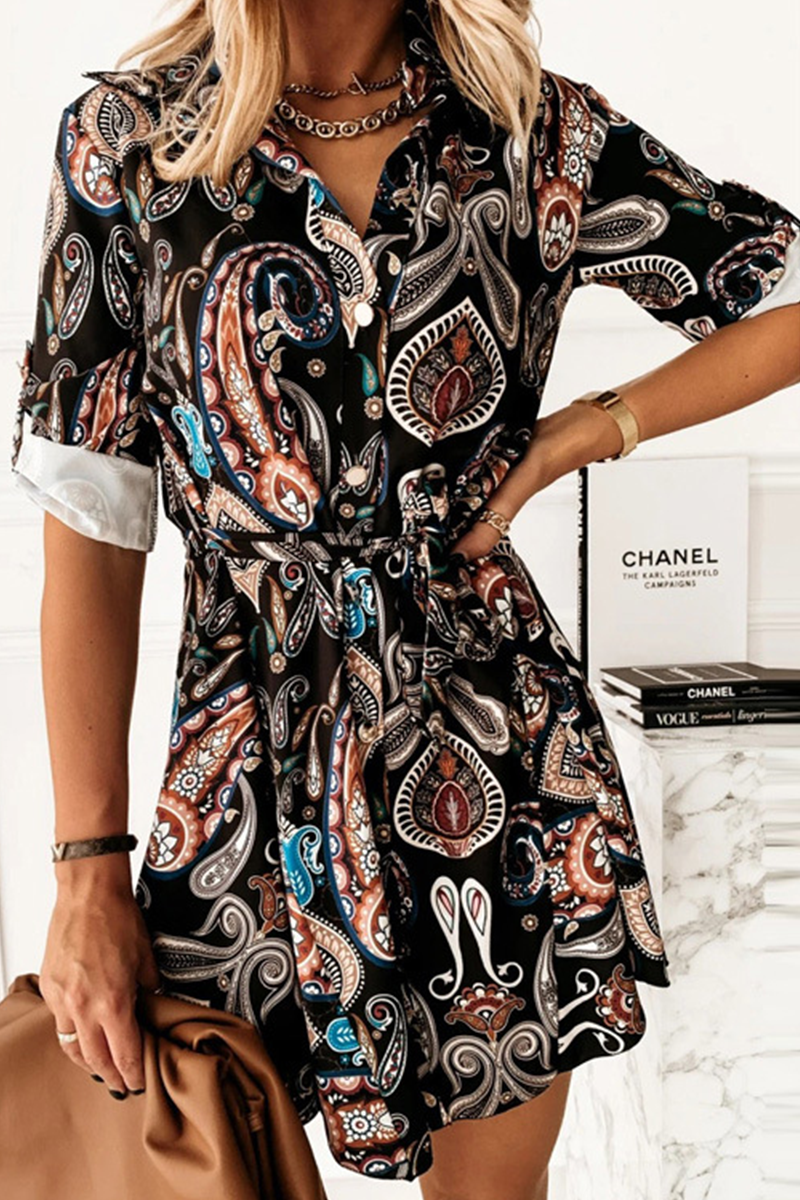Fashion Leopard Patchwork Turndown Collar Shirt Dress Dresses(4 Colors)