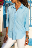 Casual Solid Patchwork Turndown Collar Tops(10 Colors)