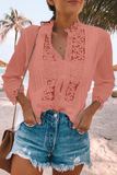 Casual Solid Lace V Neck Tops(4 Colors)