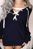 Casual Solid Draw String V Neck Tops(3 Colors)