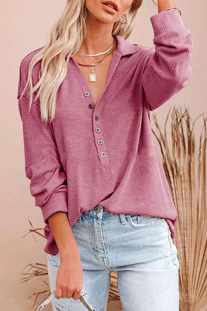 Casual Solid Buckle V Neck Tops(6 Colors)